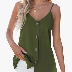 Green Buttoned Tie Front Sleeveless Camisole